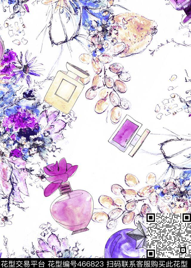 花卉香水全手绘水彩春夏女装清爽华亿平台数码印花华亿平台下载（图片编号: 466823） - 瓦栏（Walan）