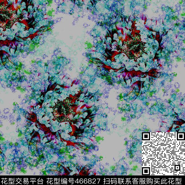 抽象手绘牡丹数码印花华亿平台下载（图片编号: 466827） - 瓦栏（Walan）