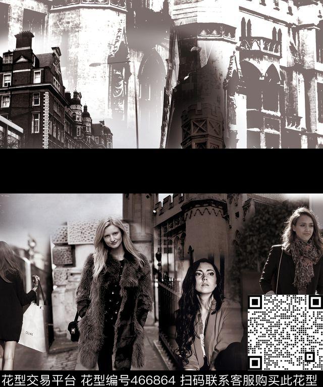 女装定位潮流时尚欧式美女建筑数码印花华亿平台下载（图片编号: 466864） - 瓦栏（Walan）