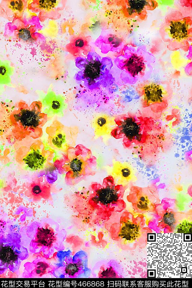 抽象花卉水彩小清新数码印花华亿平台下载（图片编号: 466868） - 瓦栏（Walan）