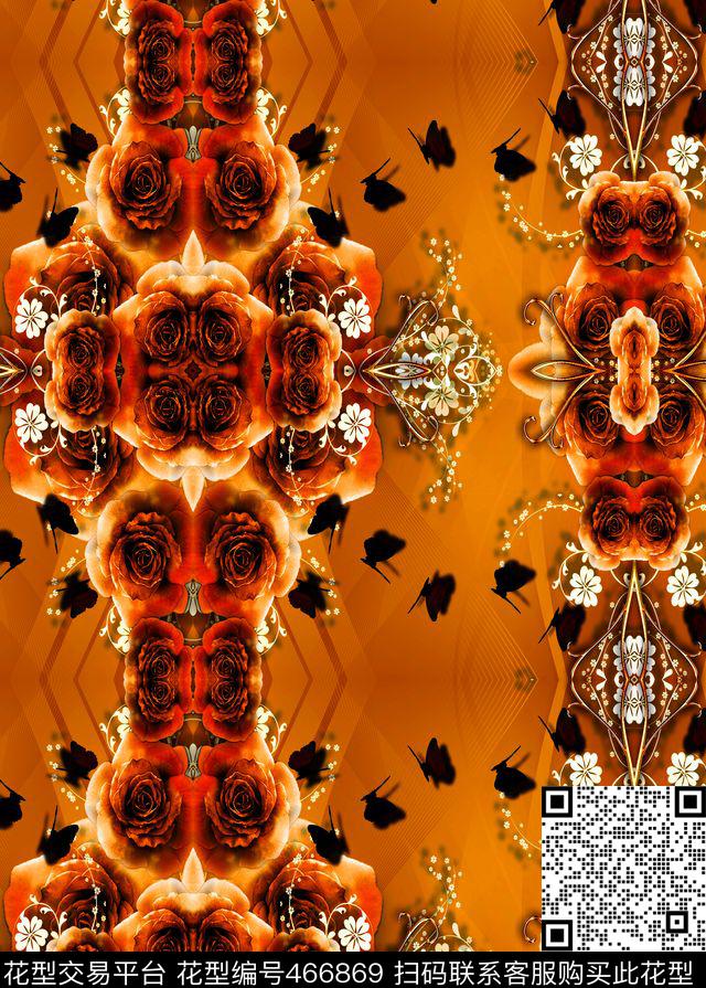 宫廷色花卉时尚数码印花华亿平台下载（图片编号: 466869） - 瓦栏（Walan）