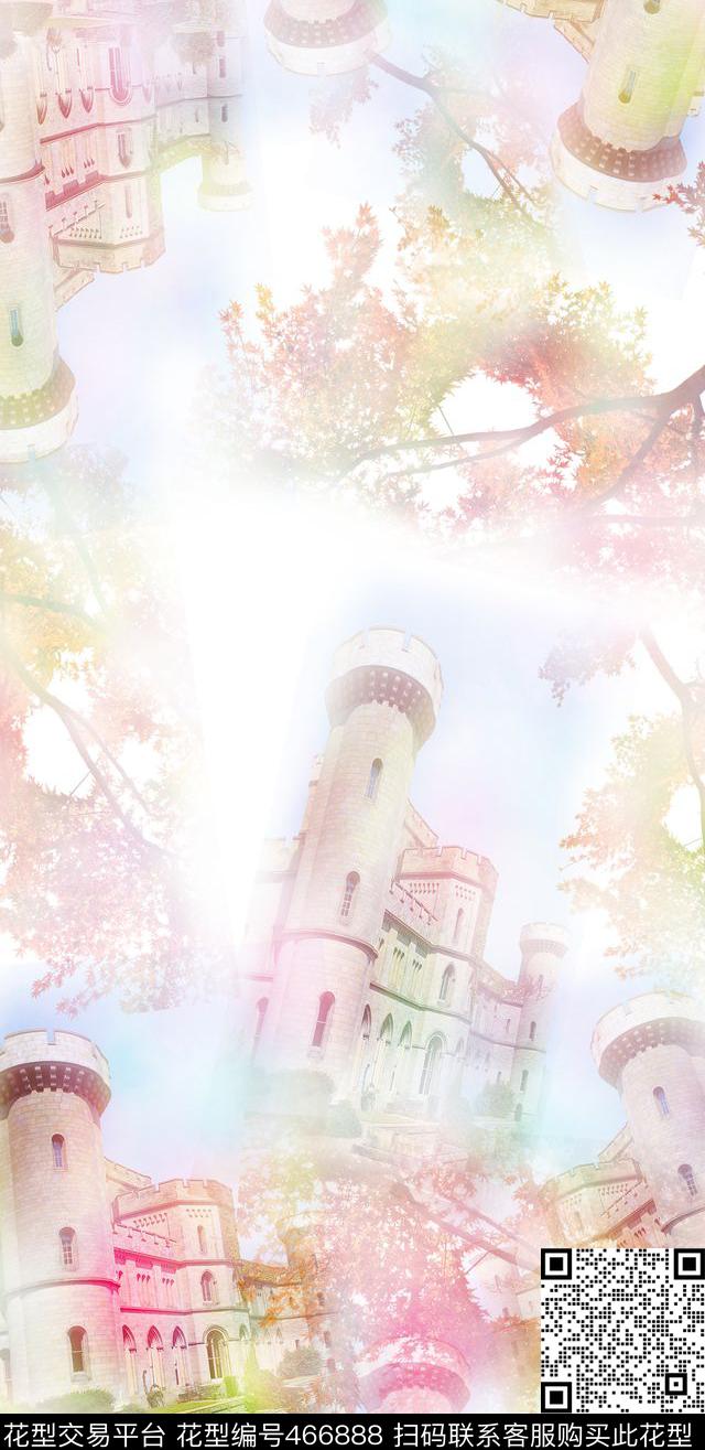 丝巾长巾城堡枫树丝巾数码印花华亿平台下载（图片编号: 466888） - 瓦栏（Walan）