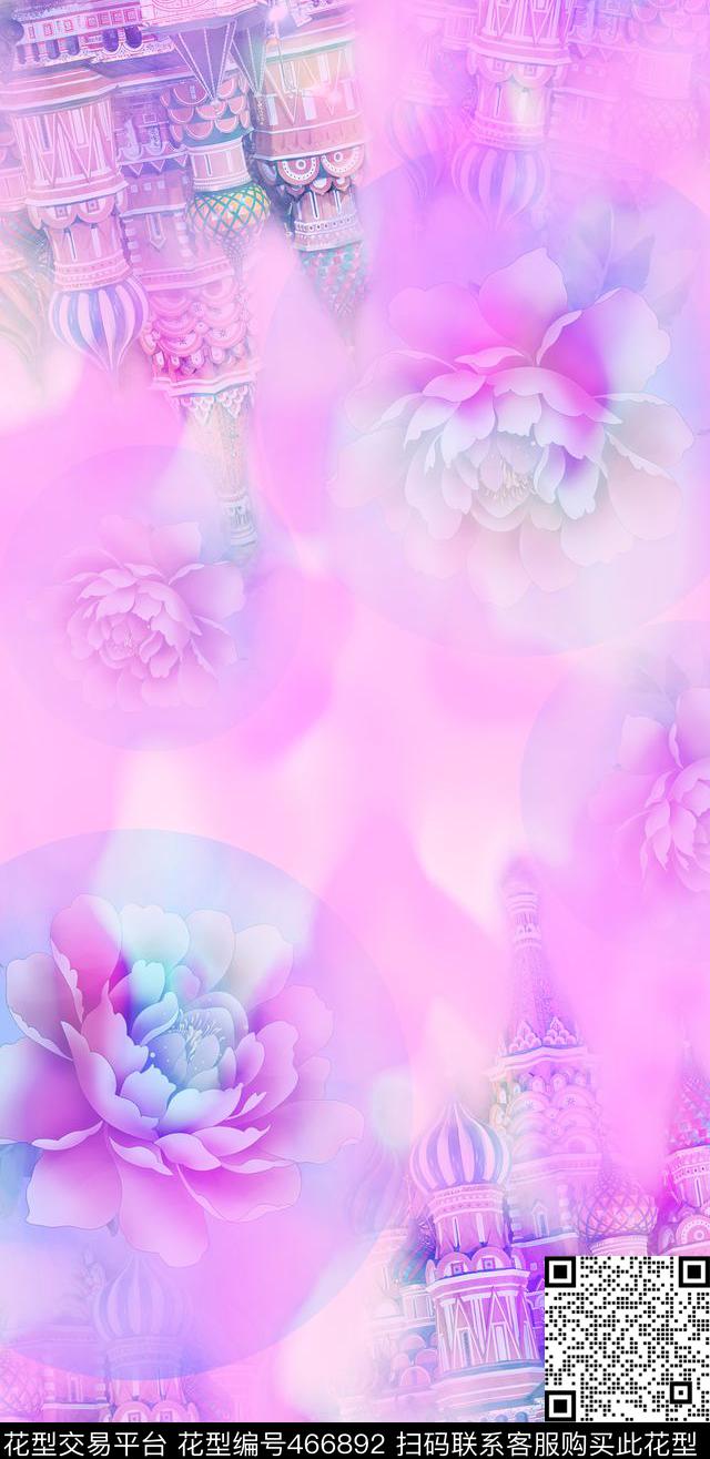 丝巾长巾城堡花卉丝巾数码印花华亿平台下载（图片编号: 466892） - 瓦栏（Walan）