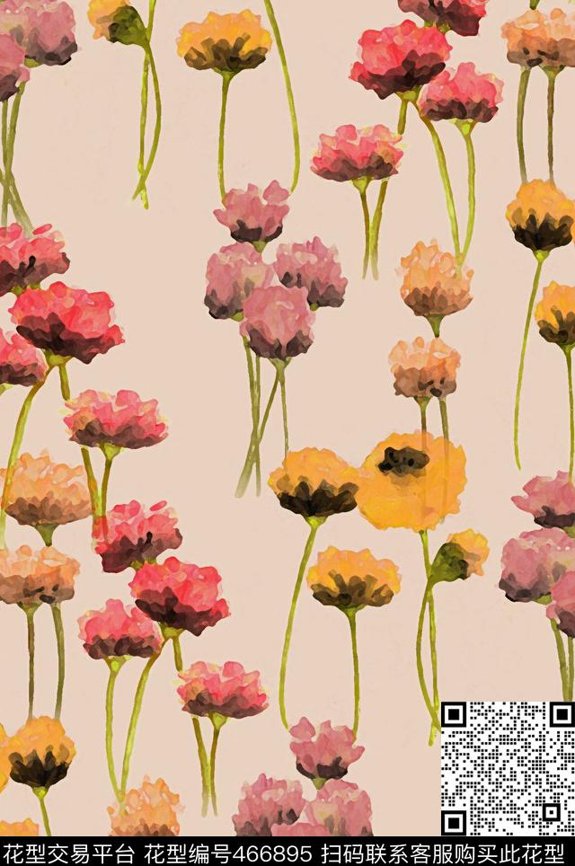 花枝清新简约枝干花传统印花华亿平台下载（图片编号: 466895） - 瓦栏（Walan）