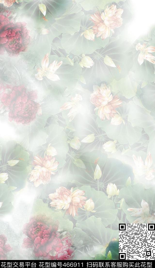 丝巾长巾工笔花草中国风数码印花华亿平台下载（图片编号: 466911） - 瓦栏（Walan）