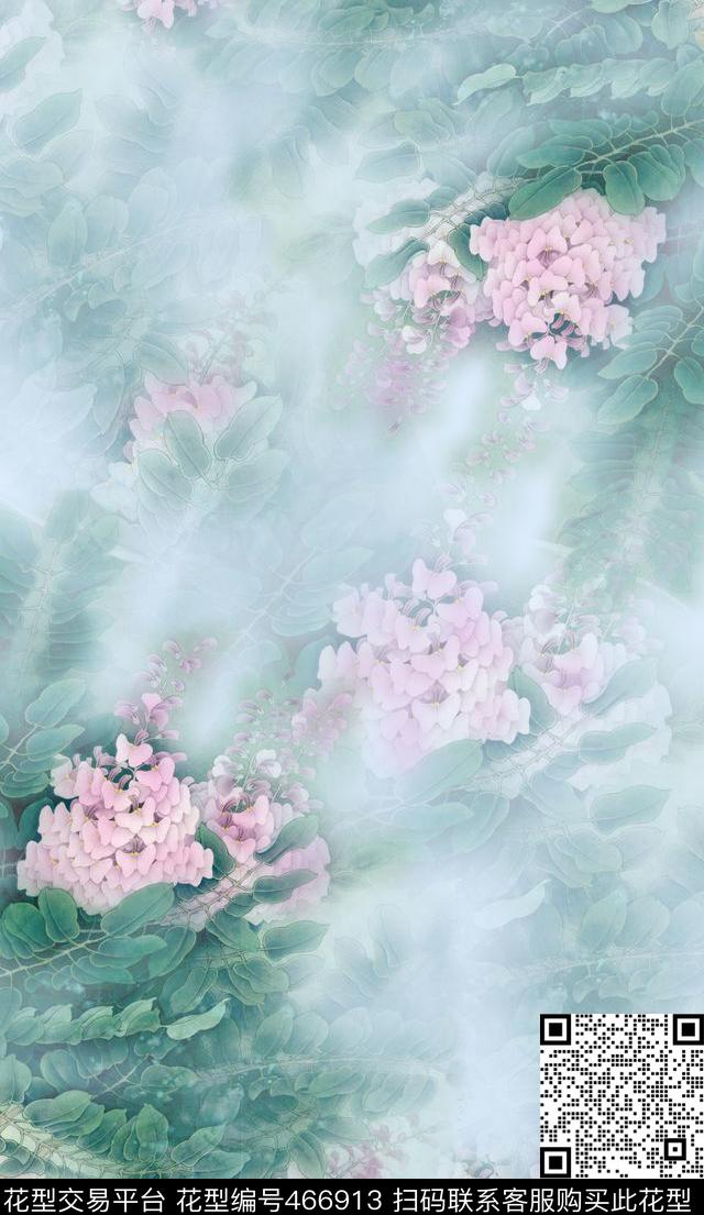 丝巾长巾工笔花草中国风数码印花华亿平台下载（图片编号: 466913） - 瓦栏（Walan）