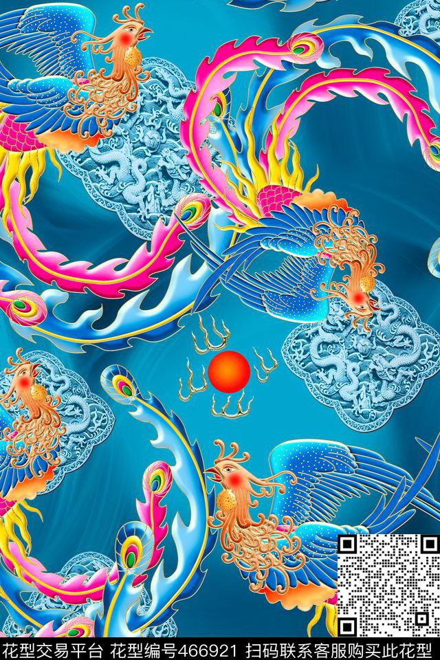 中国风凤凰图腾数码印花华亿平台下载（图片编号: 466921） - 瓦栏（Walan）
