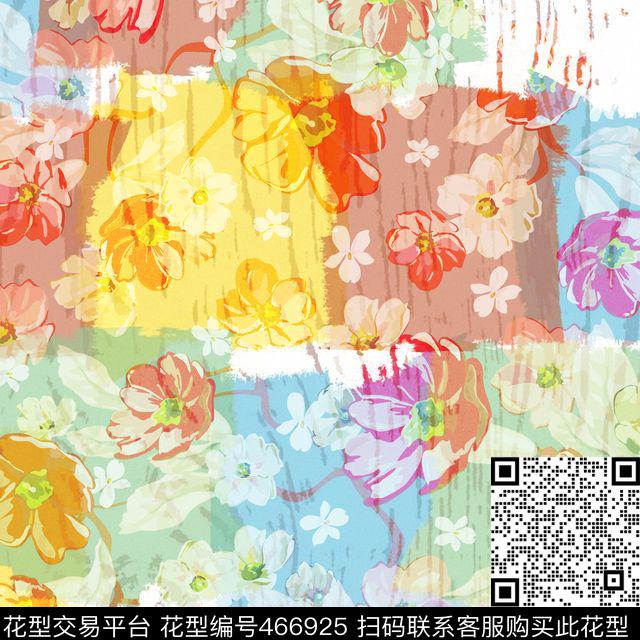 花卉多彩绘画底创意风数码印花华亿平台下载（图片编号: 466925） - 瓦栏（Walan）