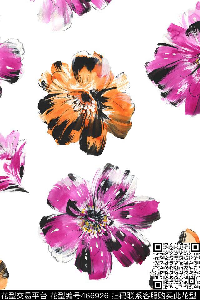 女装华亿平台手绘大花女装数码印花华亿平台下载（图片编号: 466926） - 瓦栏（Walan）