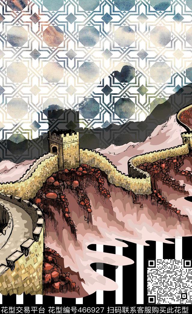 定位条纹风景时尚大牌数码印花华亿平台下载（图片编号: 466927） - 瓦栏（Walan）