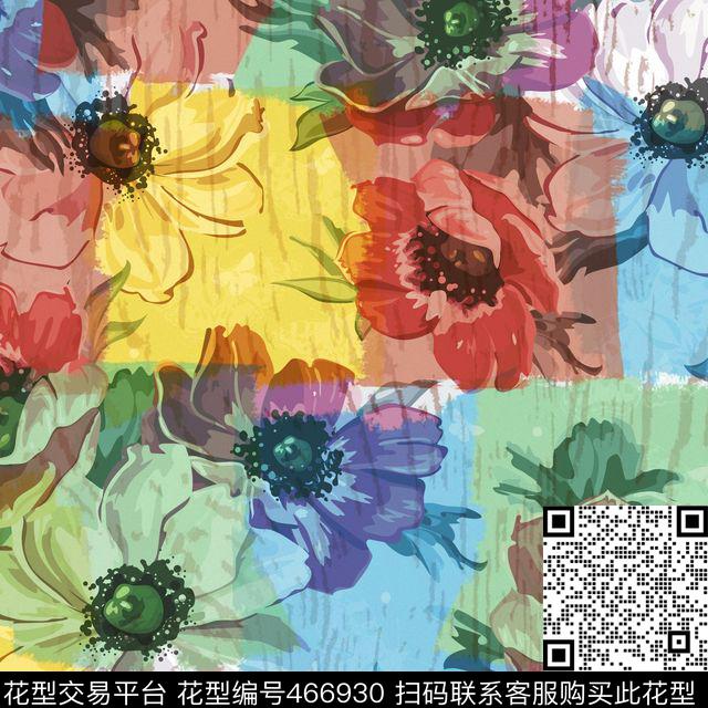 花卉多彩绘画底创意风数码印花华亿平台下载（图片编号: 466930） - 瓦栏（Walan）