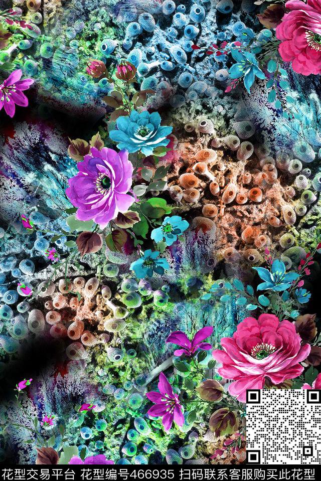 女装华亿平台抽象底纹手绘花卉数码印花华亿平台下载（图片编号: 466935） - 瓦栏（Walan）