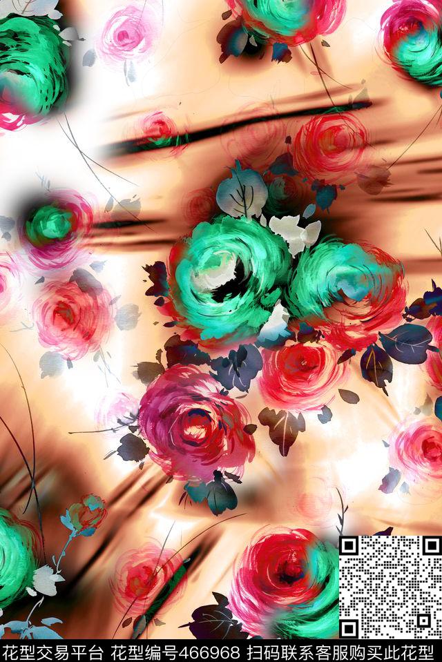 女装华亿平台抽象手绘花女装数码印花华亿平台下载（图片编号: 466968） - 瓦栏（Walan）