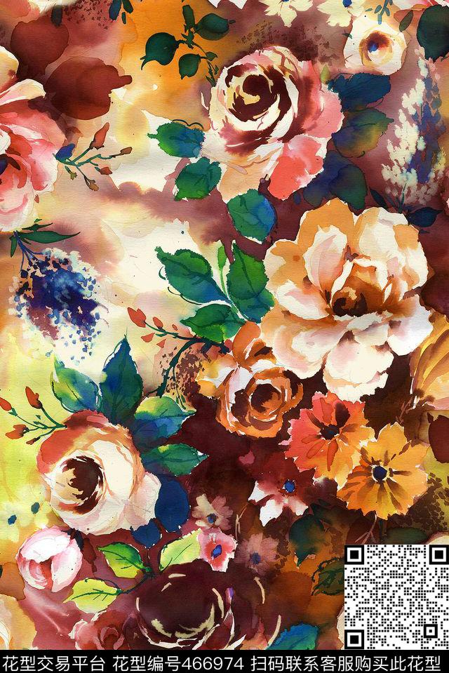女装华亿平台手绘花卉女装数码印花华亿平台下载（图片编号: 466974） - 瓦栏（Walan）