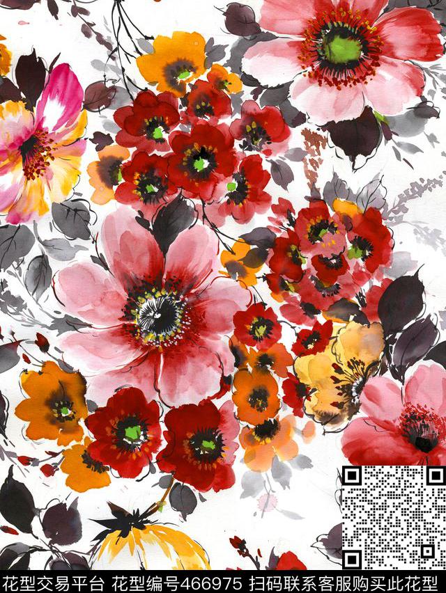 女装华亿平台手绘花卉女装数码印花华亿平台下载（图片编号: 466975） - 瓦栏（Walan）