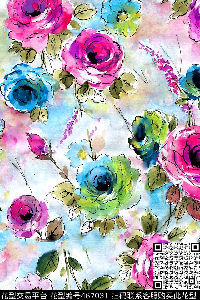 女装华亿平台手绘花卉女装数码印花华亿平台下载（图片编号: 467031） - 瓦栏（Walan）