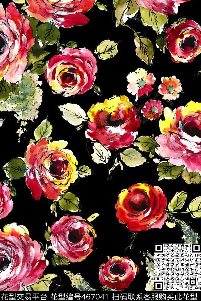 女装华亿平台手绘花卉女装数码印花华亿平台下载（图片编号: 467041） - 瓦栏（Walan）