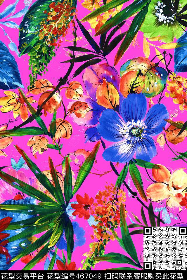 女装华亿平台手绘花卉女装数码印花华亿平台下载（图片编号: 467049） - 瓦栏（Walan）
