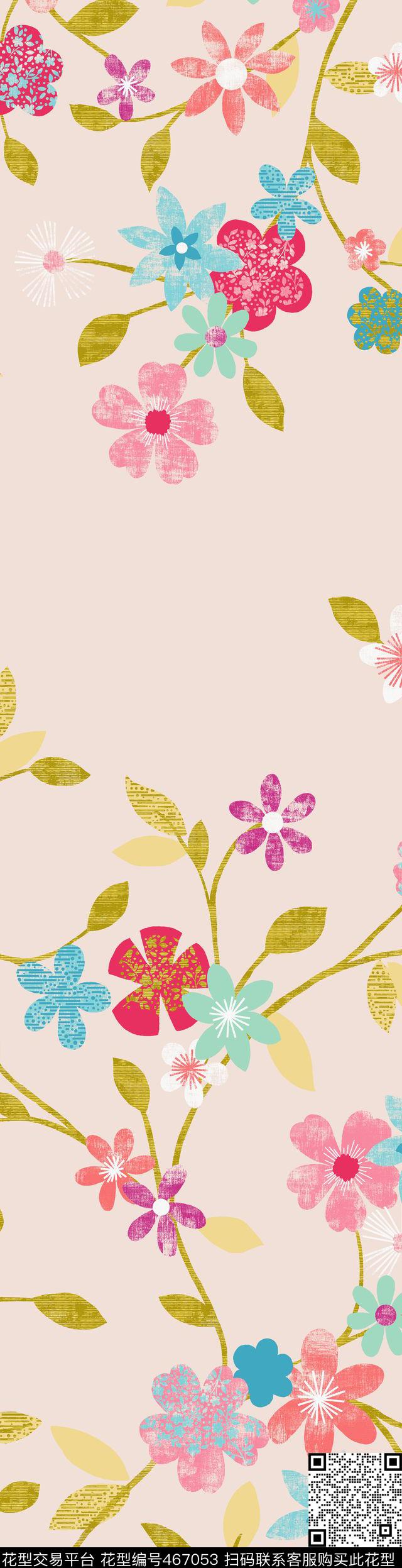花纹花枝时尚数码印花华亿平台下载（图片编号: 467053） - 瓦栏（Walan）
