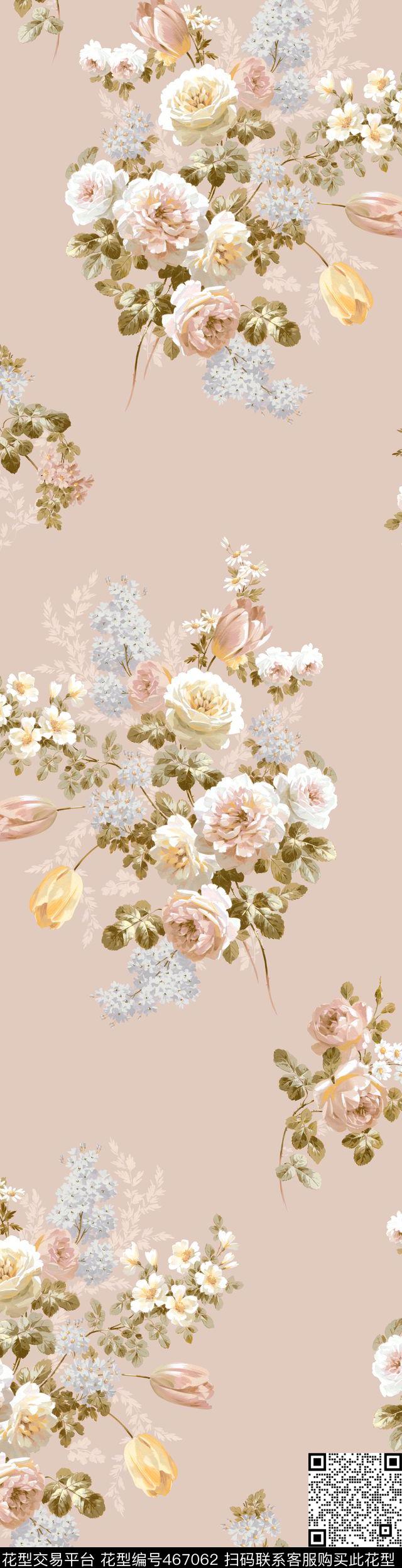 时尚手绘花卉数码印花华亿平台下载（图片编号: 467062） - 瓦栏（Walan）