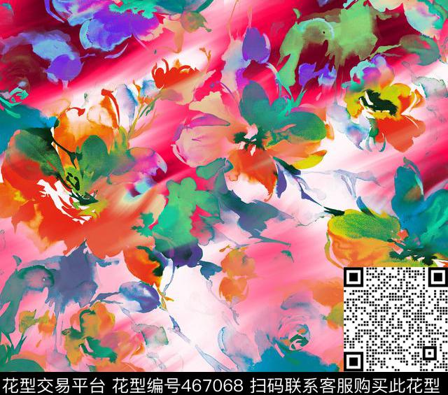 抽像花卉面料数码印花华亿平台下载（图片编号: 467068） - 瓦栏（Walan）