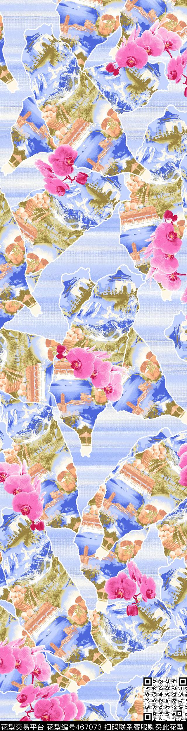抽象水彩花卉时尚数码印花华亿平台下载（图片编号: 467073） - 瓦栏（Walan）
