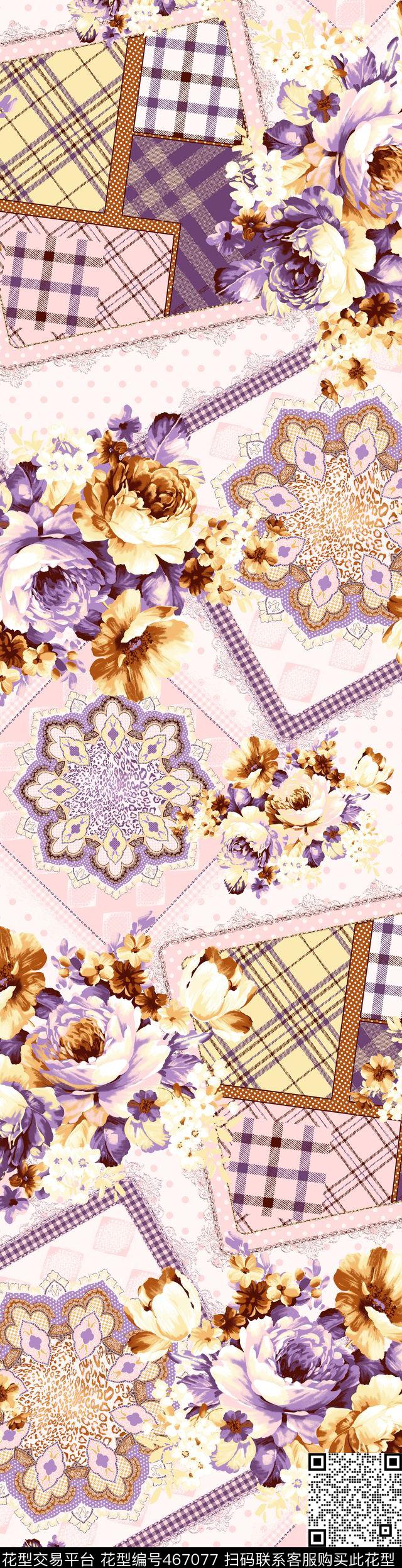 格纹花卉时尚数码印花华亿平台下载（图片编号: 467077） - 瓦栏（Walan）