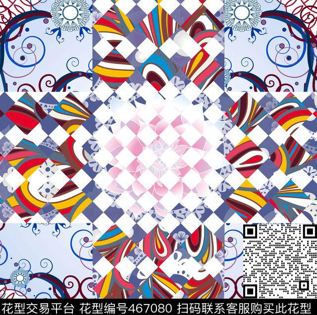 菱形几何面料民族手绘传统印花华亿平台下载（图片编号: 467080） - 瓦栏（Walan）