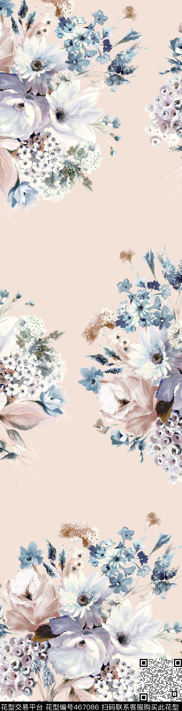 时尚花卉手绘数码印花华亿平台下载（图片编号: 467086） - 瓦栏（Walan）