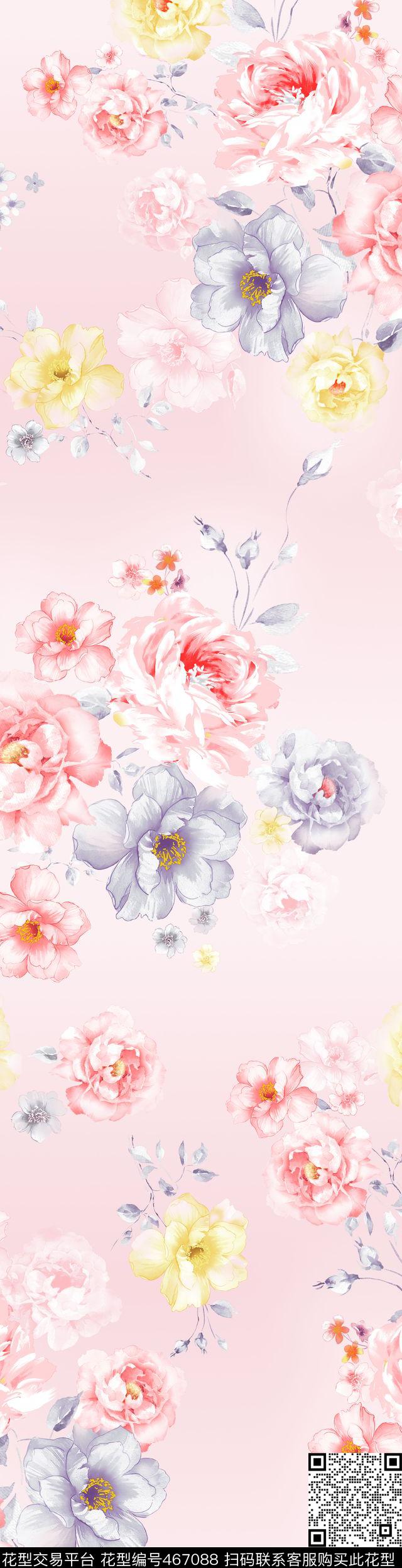 时尚花卉渐变数码印花华亿平台下载（图片编号: 467088） - 瓦栏（Walan）