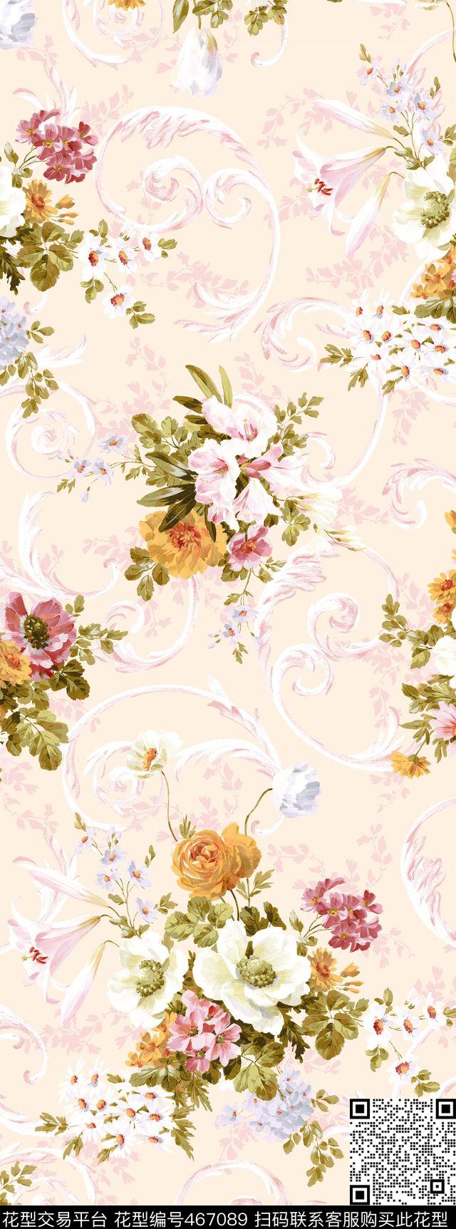时尚花卉花纹数码印花华亿平台下载（图片编号: 467089） - 瓦栏（Walan）
