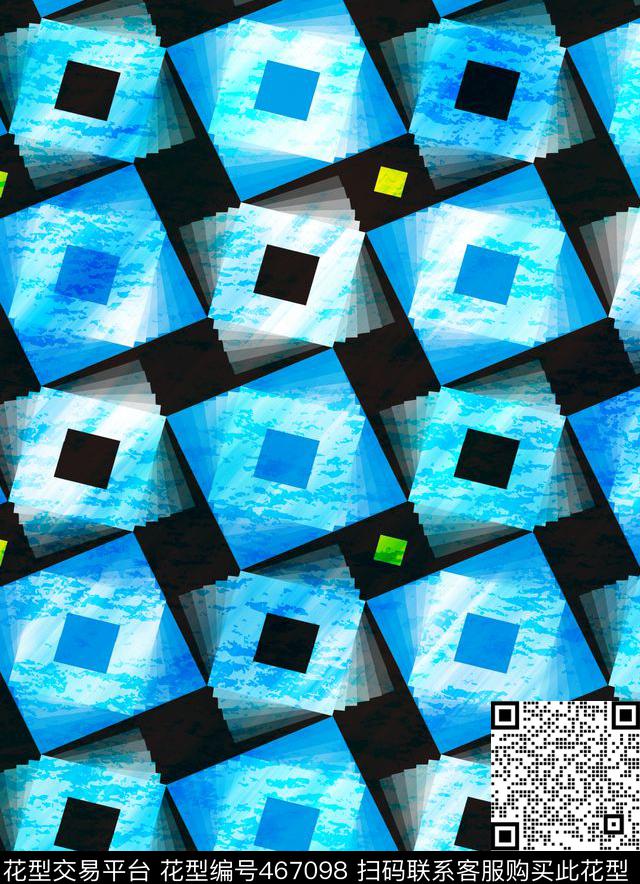 面料方格蓝底数码印花华亿平台下载（图片编号: 467098） - 瓦栏（Walan）