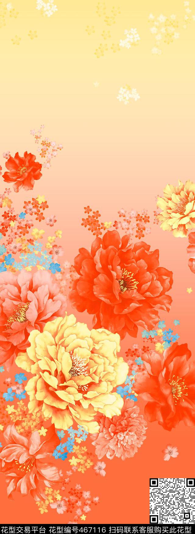 时尚花卉手绘数码印花华亿平台下载（图片编号: 467116） - 瓦栏（Walan）