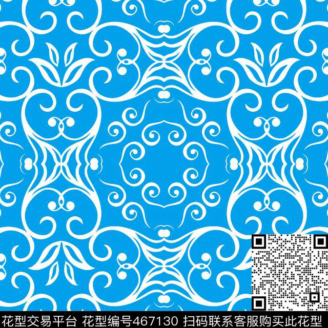 青花瓷花卉民族风传统印花华亿平台下载（图片编号: 467130） - 瓦栏（Walan）