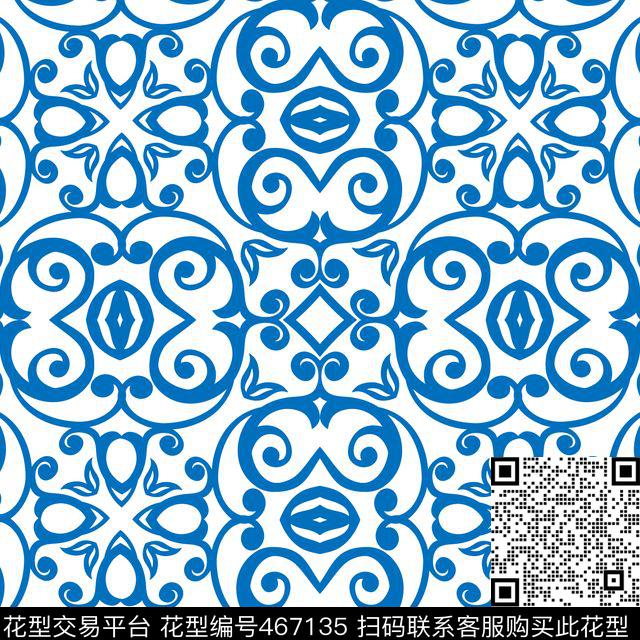 青花瓷花卉中国风传统印花华亿平台下载（图片编号: 467135） - 瓦栏（Walan）