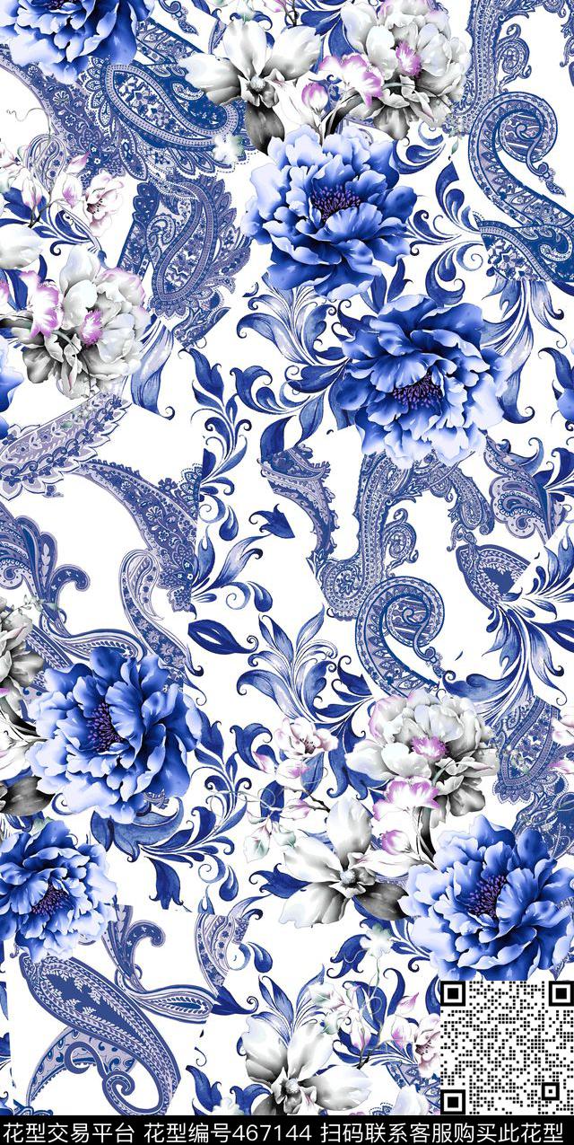 传统纹样青花瓷花卉玫瑰传统印花华亿平台下载（图片编号: 467144） - 瓦栏（Walan）