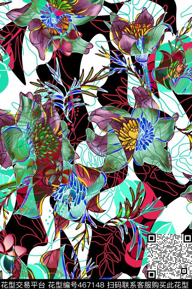 潮牌花卉肌理数码印花华亿平台下载（图片编号: 467148） - 瓦栏（Walan）