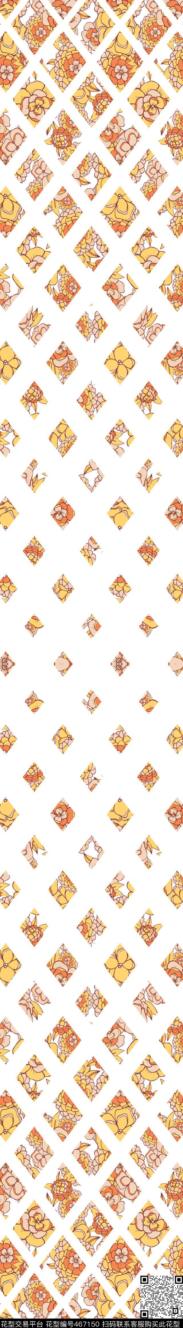 花卉几何渐变传统印花华亿平台下载（图片编号: 467150） - 瓦栏（Walan）