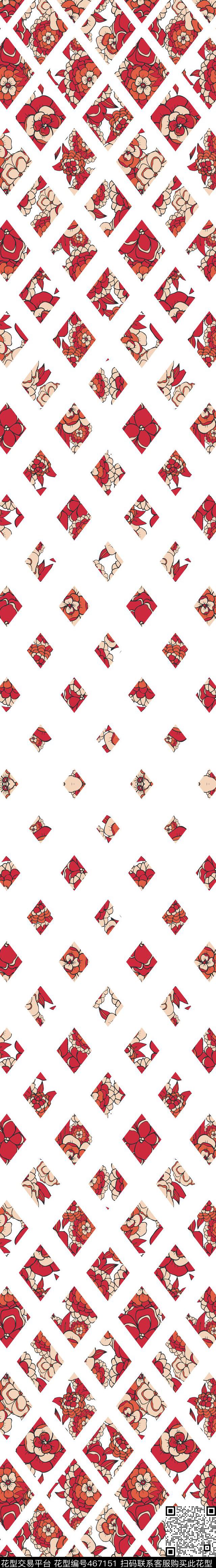 渐变几何花卉传统印花华亿平台下载（图片编号: 467151） - 瓦栏（Walan）