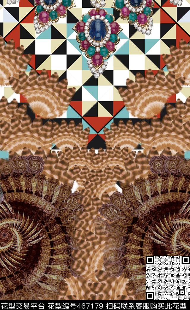 大牌定位几何孔雀羽毛数码印花华亿平台下载（图片编号: 467179） - 瓦栏（Walan）