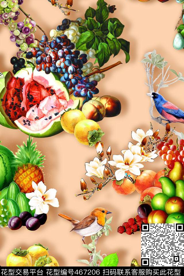 时尚水果小鸟数码印花华亿平台下载（图片编号: 467206） - 瓦栏（Walan）