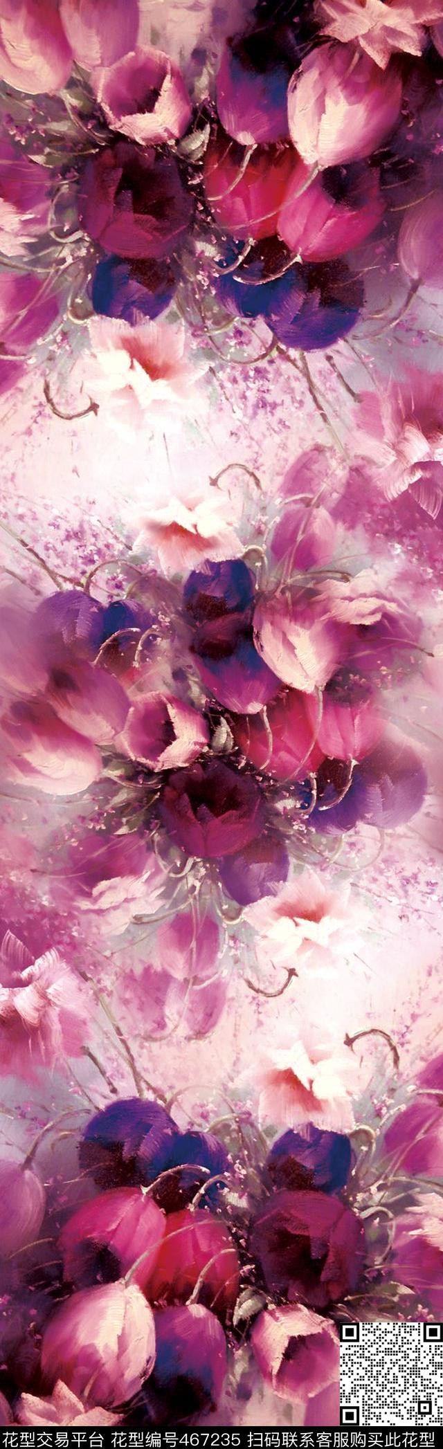 油画百合花卉数码印花华亿平台下载（图片编号: 467235） - 瓦栏（Walan）