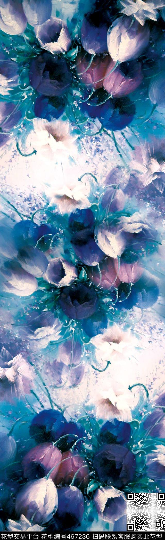油画百合花卉数码印花华亿平台下载（图片编号: 467236） - 瓦栏（Walan）