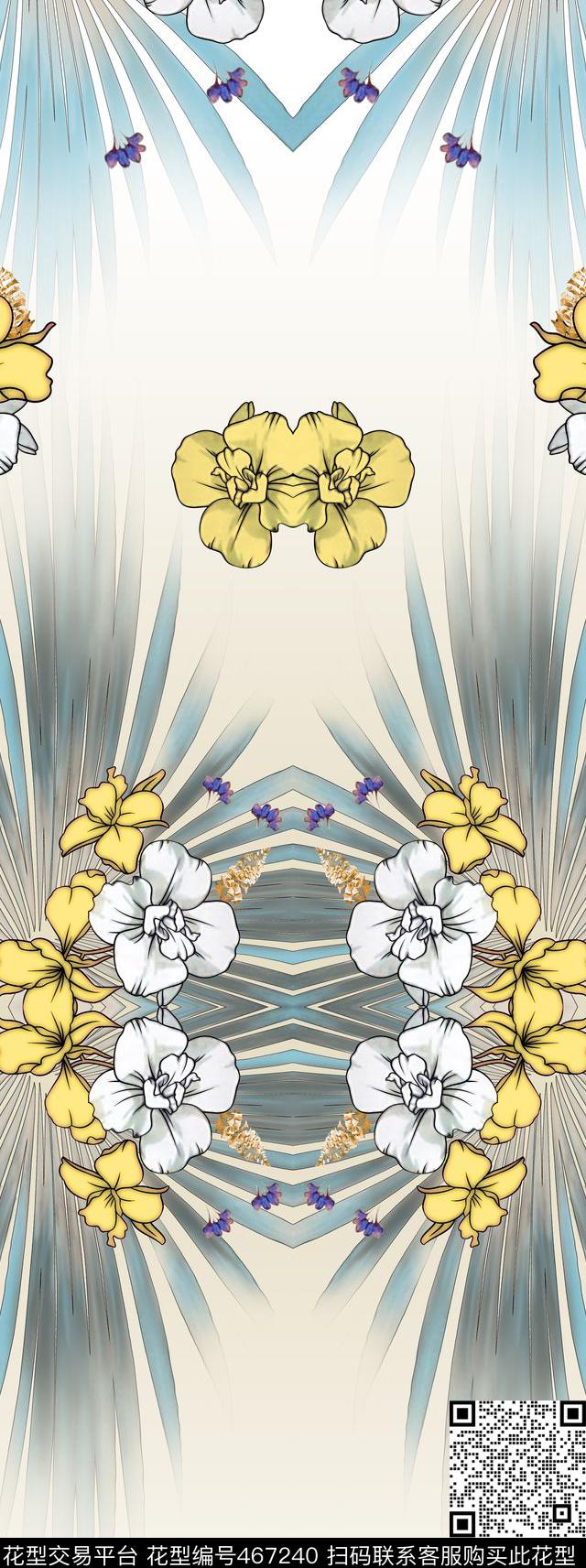 定位花花卉条子数码印花华亿平台下载（图片编号: 467240） - 瓦栏（Walan）