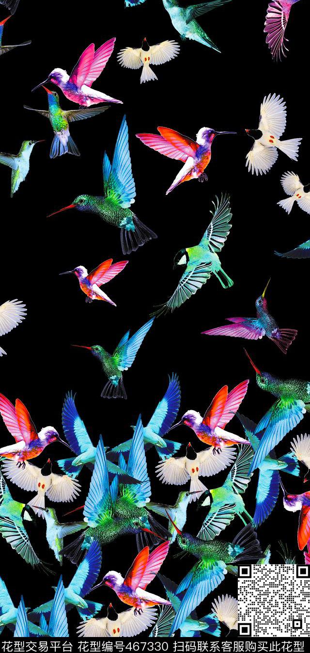 流行时尚手绘蜂鸟集合定位印花田园数码印花华亿平台下载（图片编号: 467330） - 瓦栏（Walan）