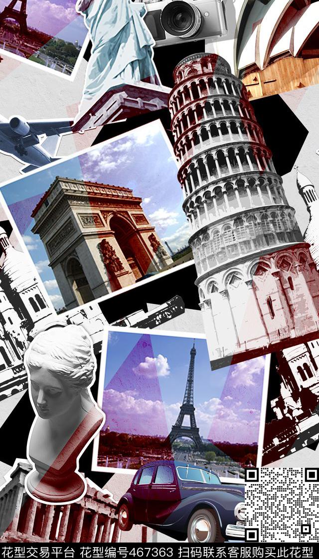 时尚世界著名建筑飞机数码印花华亿平台下载（图片编号: 467363） - 瓦栏（Walan）