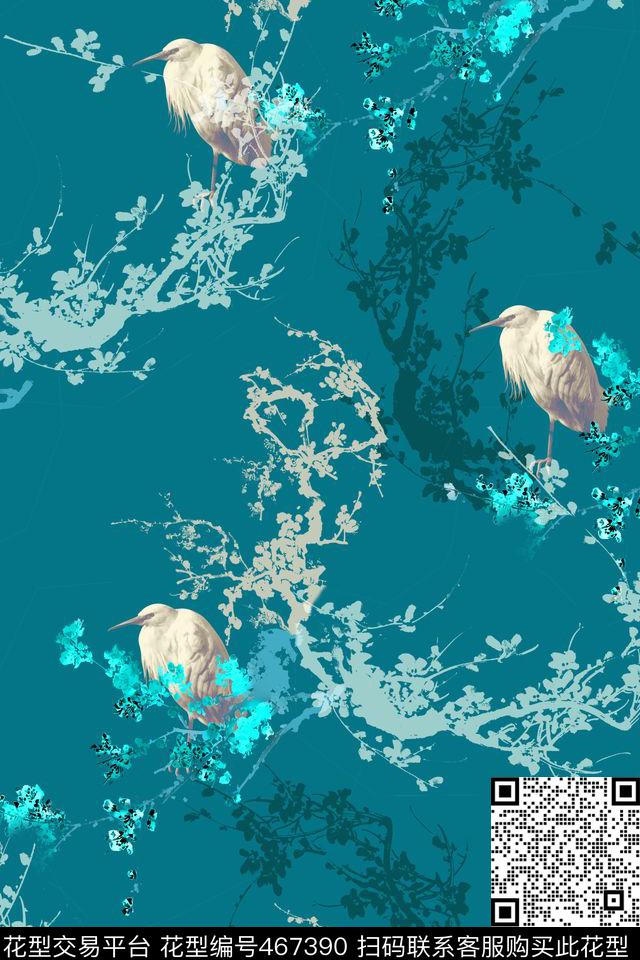 简约树木花鸟中国风传统印花华亿平台下载（图片编号: 467390） - 瓦栏（Walan）