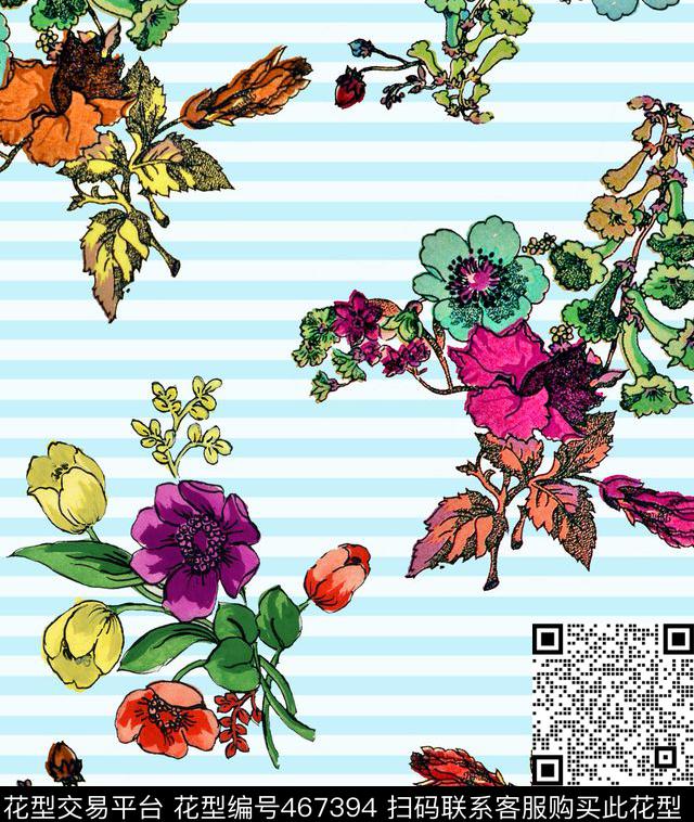 传统印花花卉条纹格子花卉传统印花华亿平台下载（图片编号: 467394） - 瓦栏（Walan）