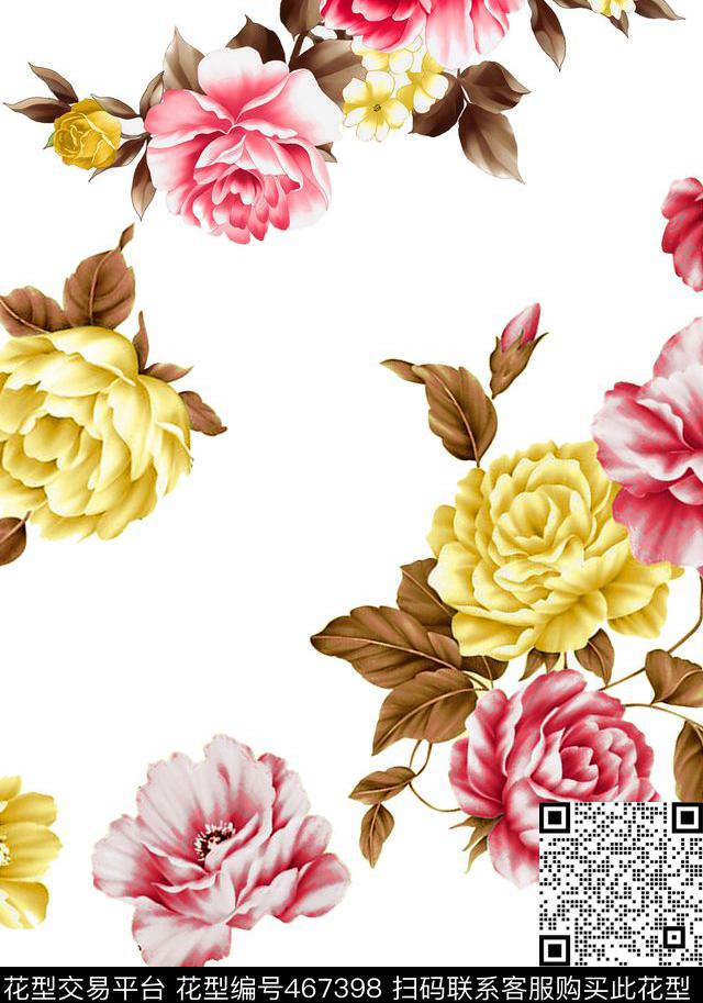 传统印花花卉大花花卉传统印花华亿平台下载（图片编号: 467398） - 瓦栏（Walan）