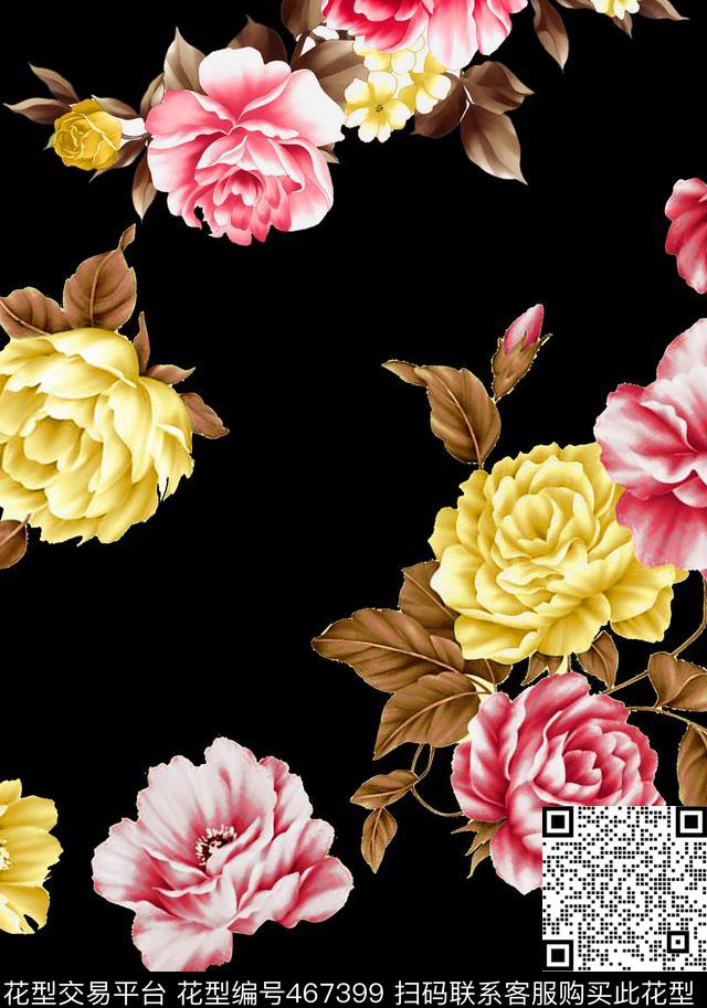 传统印花花卉大花花卉传统印花华亿平台下载（图片编号: 467399） - 瓦栏（Walan）